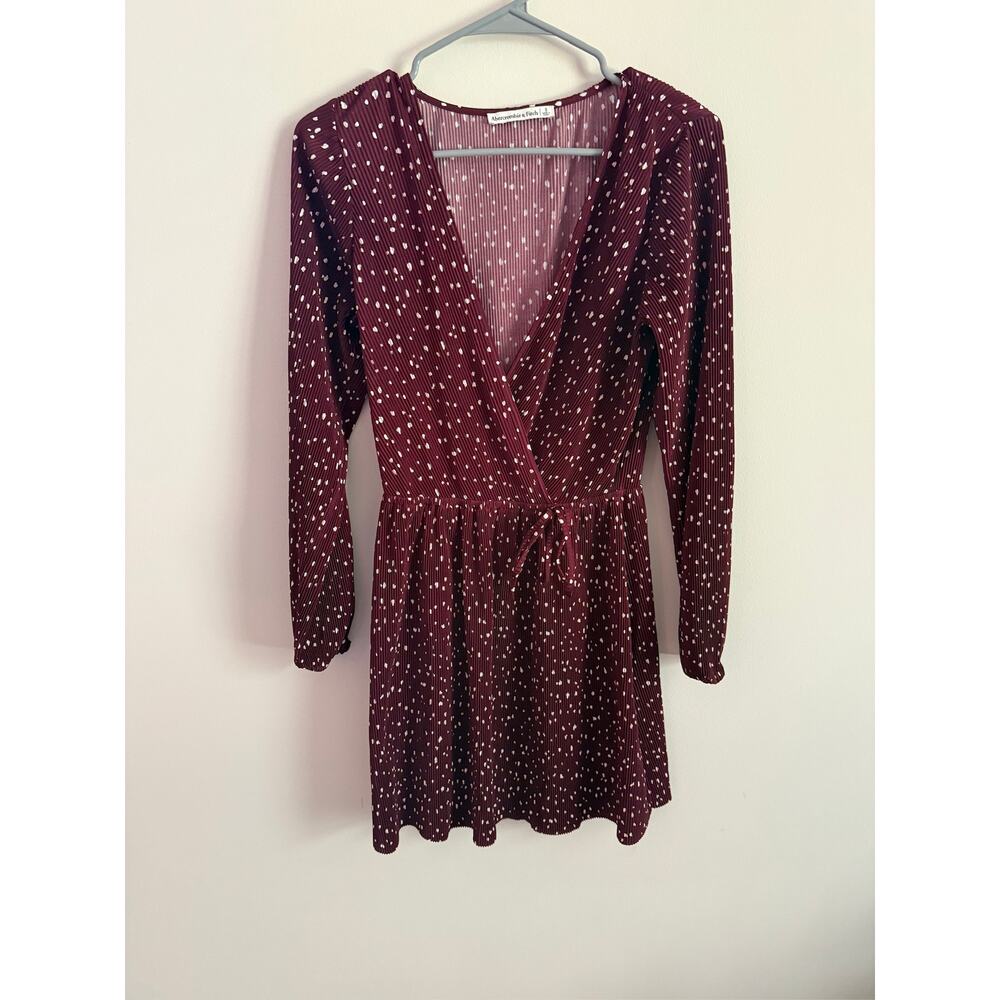 Abercrombie & Fitch Maroon Long Sleeve Pleated Dress